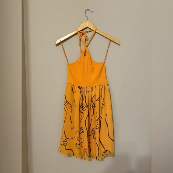 Zara x Dina Bukva Collab Yellow Art Deco Print Mini Swing Dress Small - Picture 4 of 6